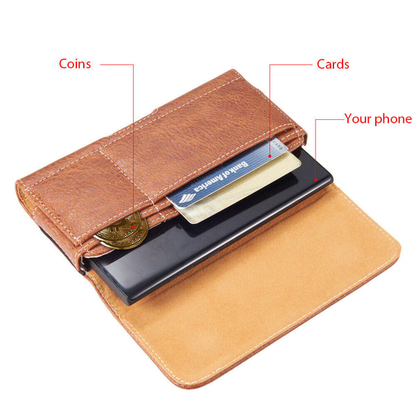For Apple iPhone 13 Pro Max/13 Pro/13 Premium Horizontal Leather Carrying Case Holster with Belt Clip Loop Phone Pouch Case Cover - Brown