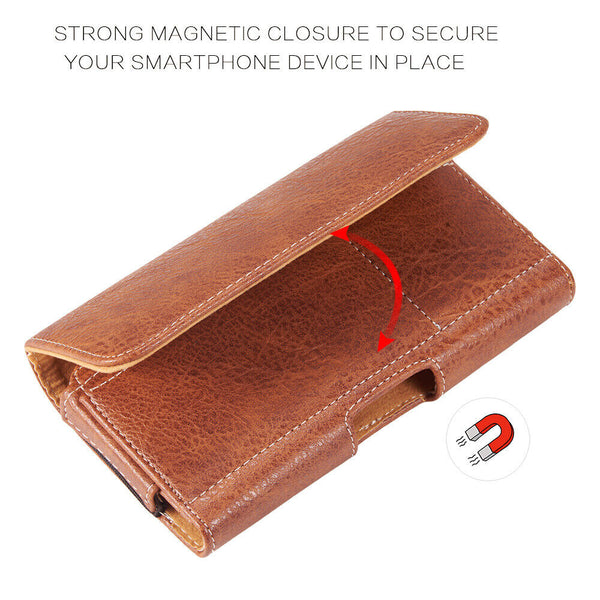 For Apple iPhone 13 Pro Max/13 Pro/13 Premium Horizontal Leather Carrying Case Holster with Belt Clip Loop Phone Pouch Case Cover - Brown