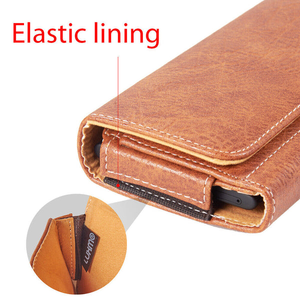 For Apple iPhone 13 Pro Max/13 Pro/13 Premium Horizontal Leather Carrying Case Holster with Belt Clip Loop Phone Pouch Case Cover - Brown
