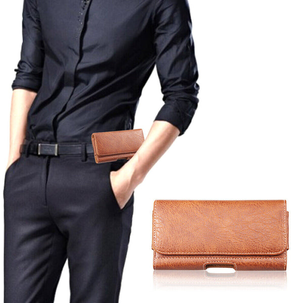 For Apple iPhone 13 Pro Max/13 Pro/13 Premium Horizontal Leather Carrying Case Holster with Belt Clip Loop Phone Pouch Case Cover - Brown