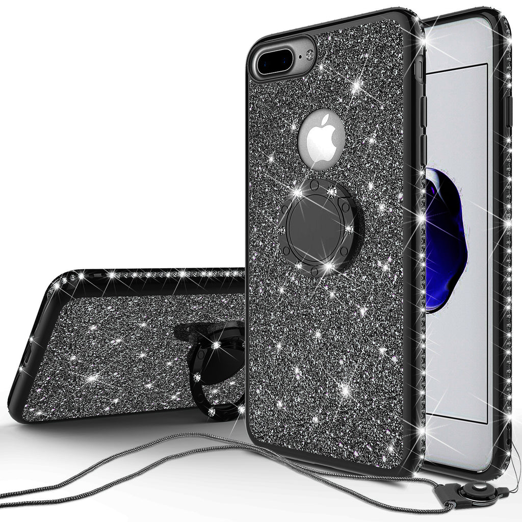 apple iphone 7 plus glitter bling fashion case - black - www.coverlabusa.com