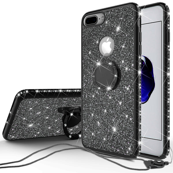 apple iphone 7 plus glitter bling fashion case - black - www.coverlabusa.com