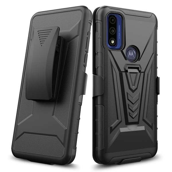 holster kickstand hyhrid phone case for motorola moto g pure - black - www.coverlabusa.com