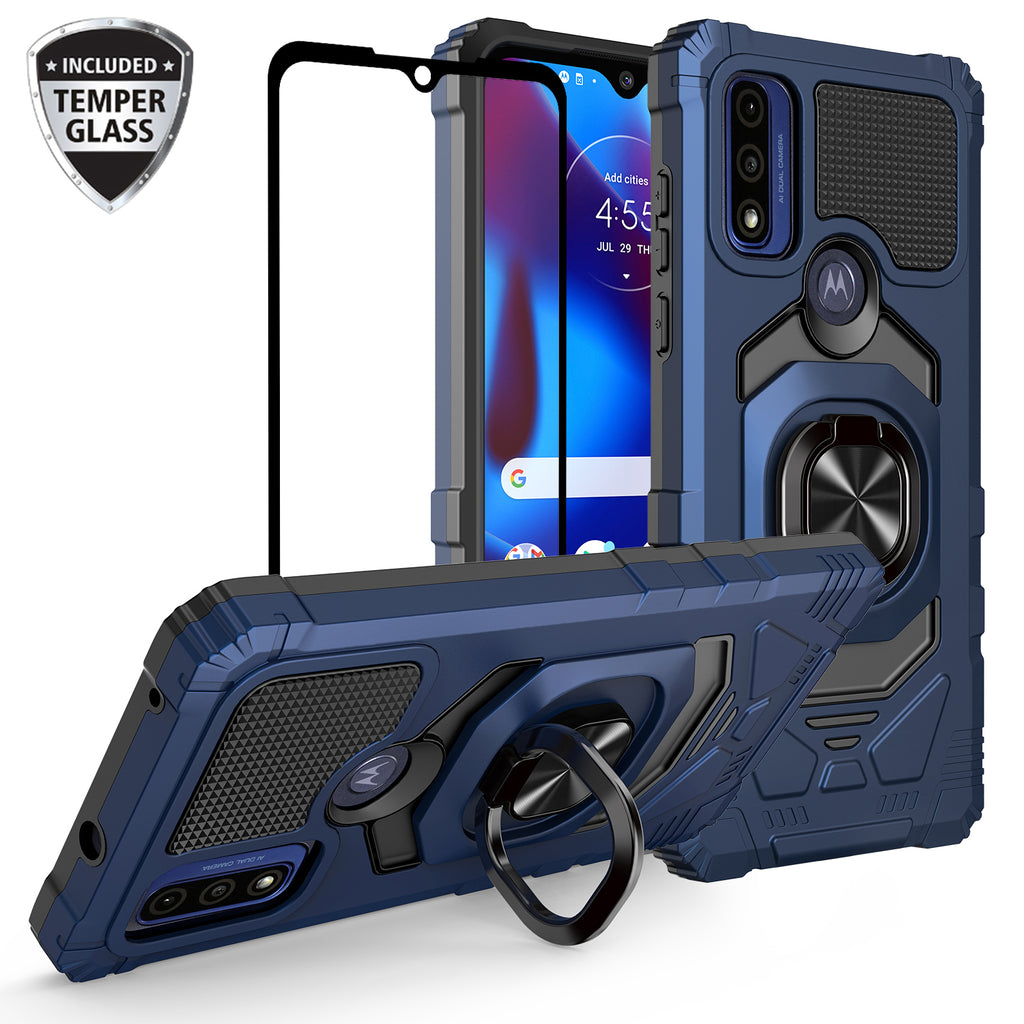 ring kickstand hyhrid phone case for motorola moto g pure - blue - www.coverlabusa.com