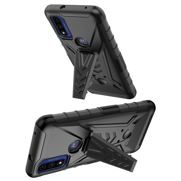 holster kickstand hyhrid phone case for motorola moto g pure - black - www.coverlabusa.com