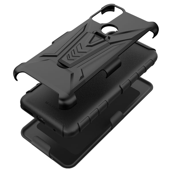 holster kickstand hyhrid phone case for motorola moto g pure - black - www.coverlabusa.com