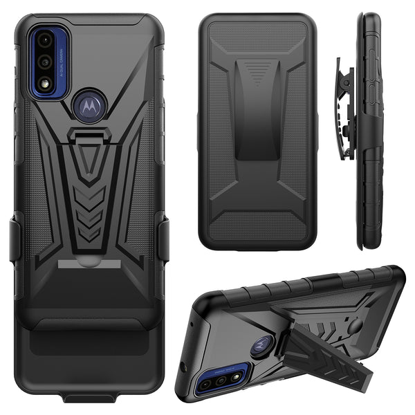 holster kickstand hyhrid phone case for motorola moto g pure - black - www.coverlabusa.com