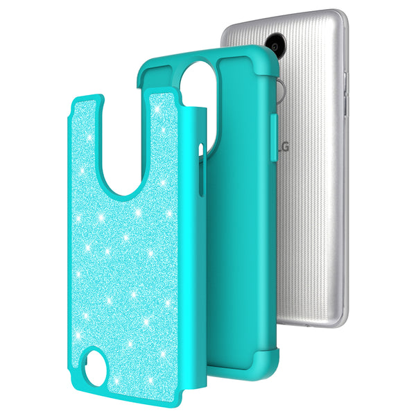 LG Aristo Glitter Hybrid Case - Teal - www.coverlabusa.com