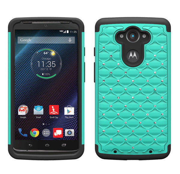 Motorola Droid Turbo Rhinestone Case - teal/black - www.coverlabusa.com
