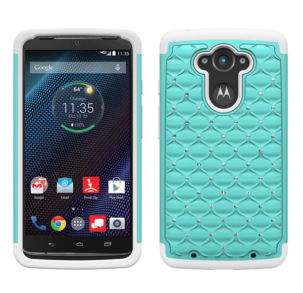 Motorola Droid Turbo Rhinestone Case - teal/white - www.coverlabusa.com