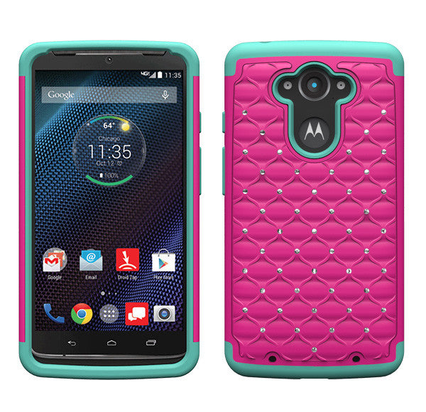 Motorola Droid Turbo Rhinestone Case - hot pink/teal - www.coverlabusa.com