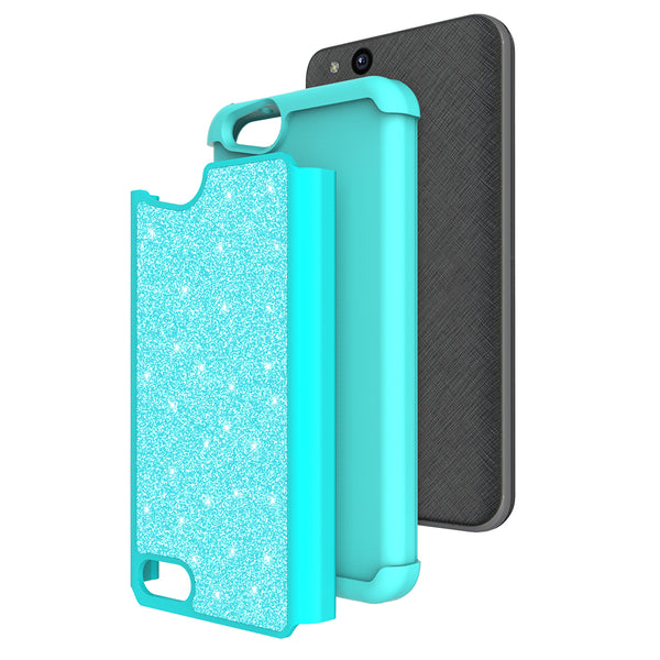 ZTE Tempo X Glitter Hybrid Case - Teal - www.coverlabusa.com