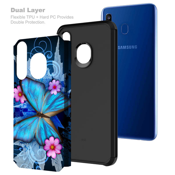 samsung galaxy a20 hybrid case - blue butterfly - www.coverlabusa.com