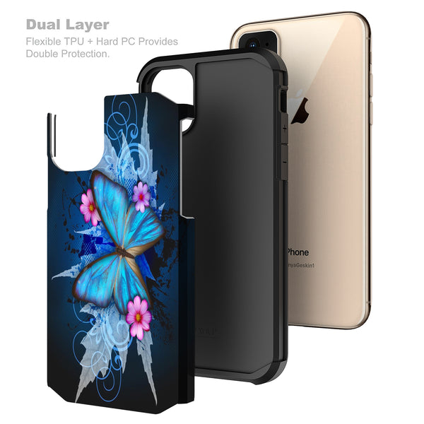 apple iphone 11 pro hybrid case - blue butterfly - www.coverlabusa.com