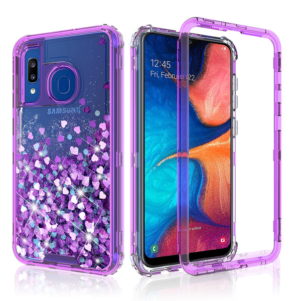 hard clear glitter phone case for samsung galaxy a20 - purple - www.coverlabusa.com