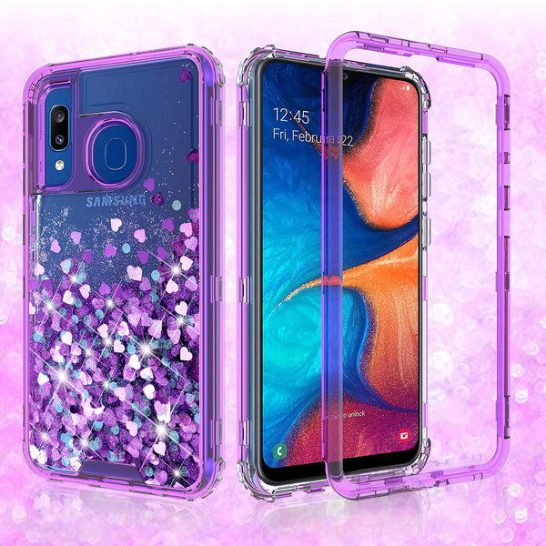 hard clear glitter phone case for samsung galaxy a20 - purple - www.coverlabusa.com