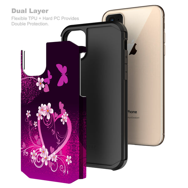 apple iphone 12 mini hybrid case - heart butterflies - www.coverlabusa.com