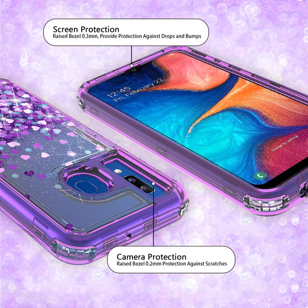 hard clear glitter phone case for samsung galaxy a20 - purple - www.coverlabusa.com