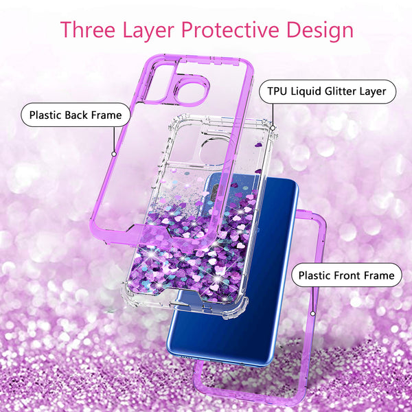 hard clear glitter phone case for samsung galaxy a20 - purple - www.coverlabusa.com