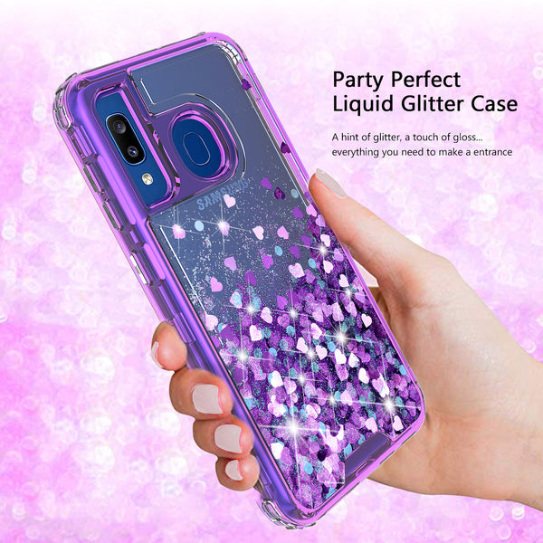 hard clear glitter phone case for samsung galaxy a20 - purple - www.coverlabusa.com