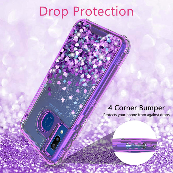 hard clear glitter phone case for samsung galaxy a20 - purple - www.coverlabusa.com