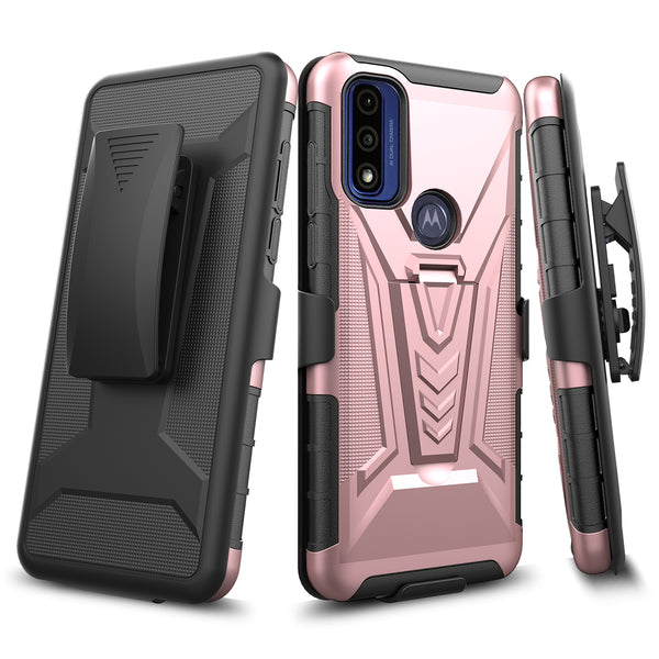 holster kickstand hyhrid phone case for motorola moto g pure - rose gold - www.coverlabusa.com