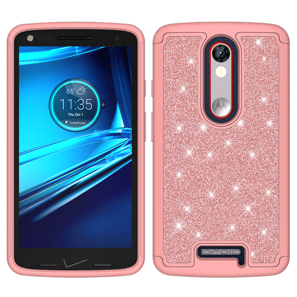 Motorola Droid Turbo 2 Glitter Hybrid Case - Rose Gold - www.coverlabusa.com