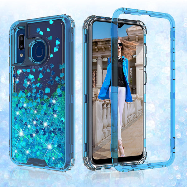 hard clear glitter phone case for samsung galaxy a20 - teal - www.coverlabusa.com