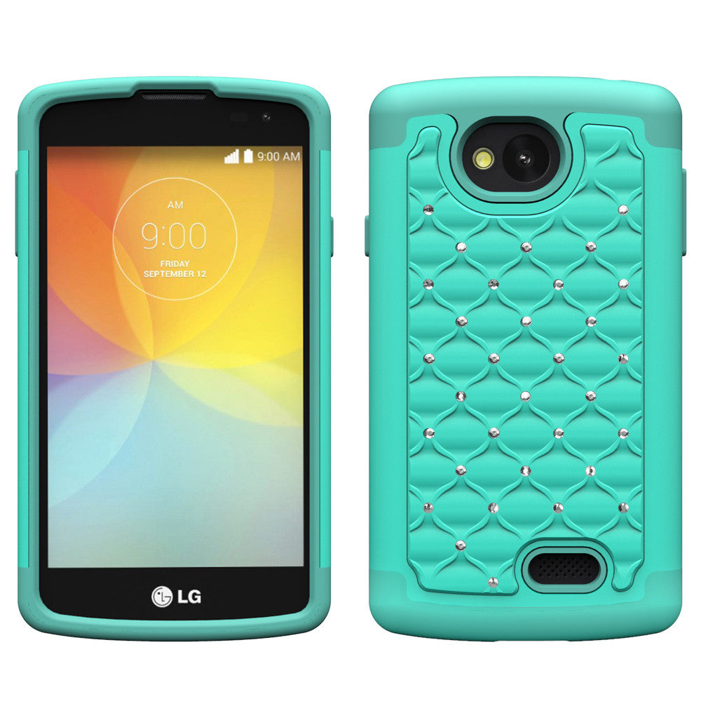 LG F60 Rhinestone Case - Teal/Teal - www.coverlabusa.com