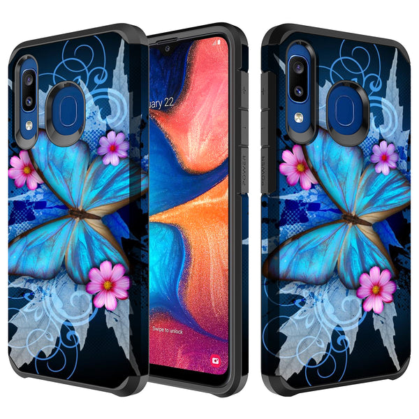 samsung galaxy a20 hybrid case - blue butterfly - www.coverlabusa.com