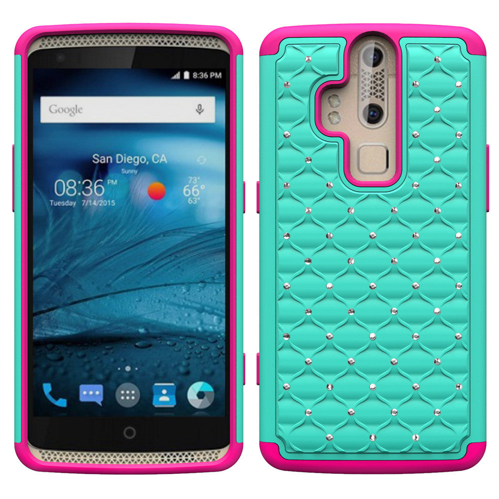 ZTE Axon Pro Rhinestone Case - Teal/Hot Pink - www.coverlabusa.com
