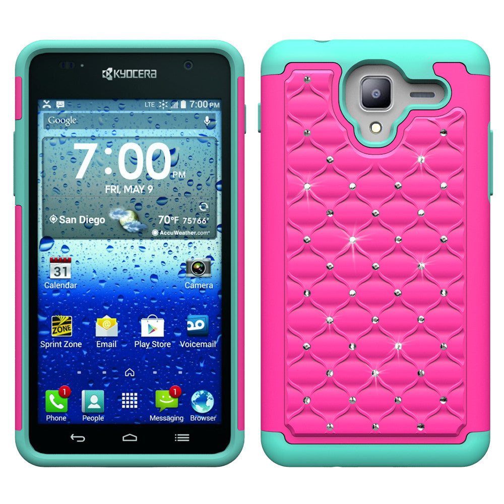Kyocera Hydro View Rhinestone Case - Hot Pink/Teal - www.coverlabusa.com