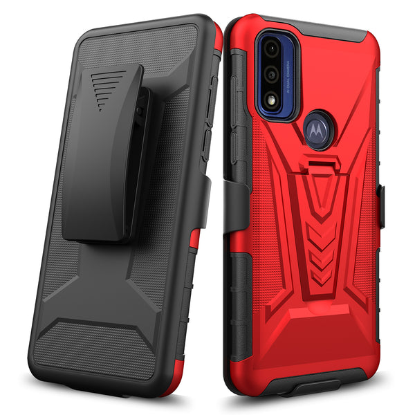 holster kickstand hyhrid phone case for motorola moto g pure - red - www.coverlabusa.com
