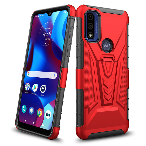 holster kickstand hyhrid phone case for motorola moto g pure - red - www.coverlabusa.com