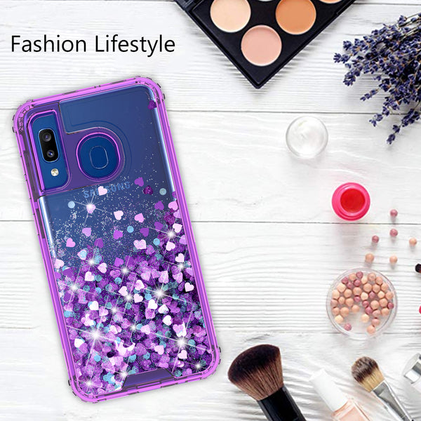 hard clear glitter phone case for samsung galaxy a20 - purple - www.coverlabusa.com