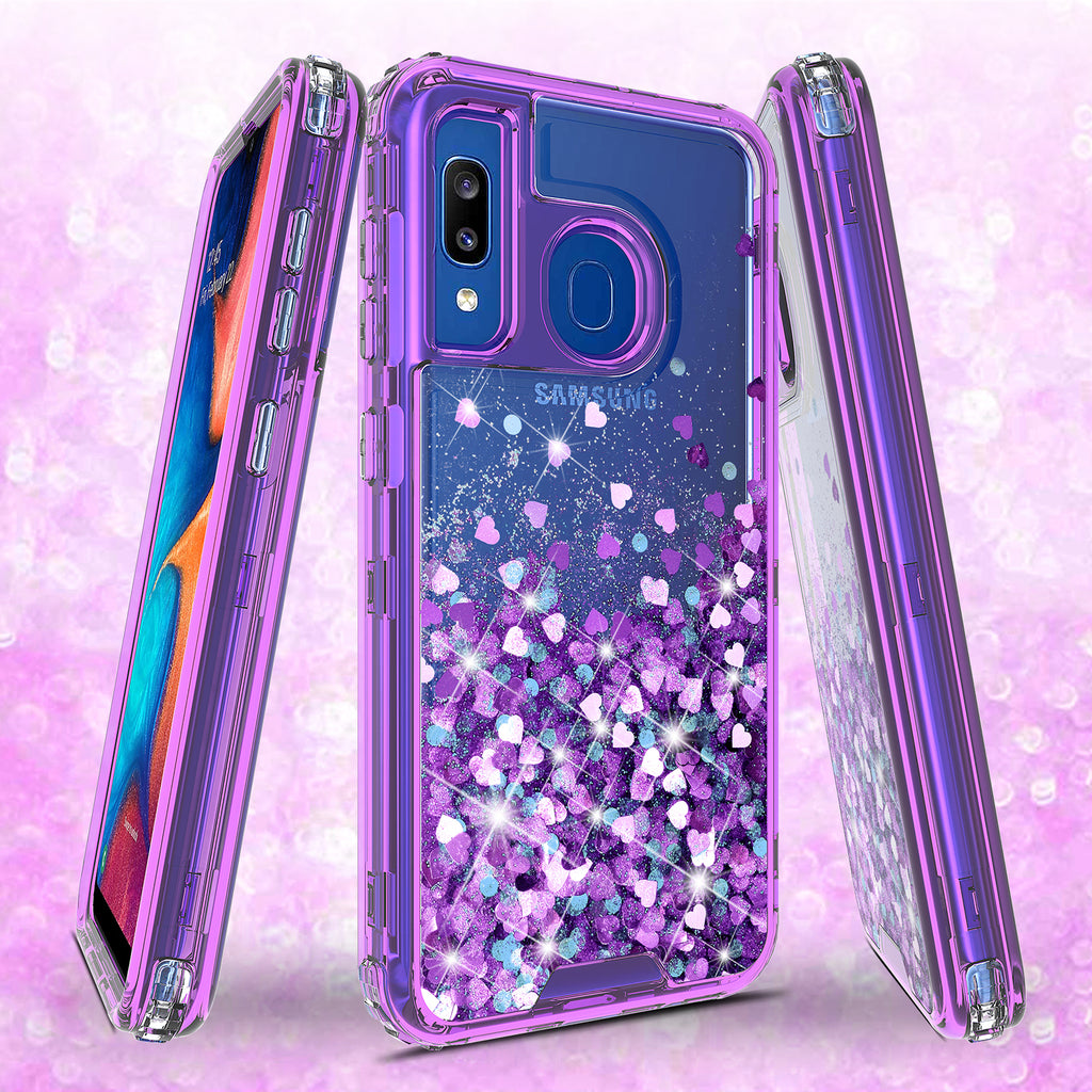 hard clear glitter phone case for samsung galaxy a20 - purple - www.coverlabusa.com