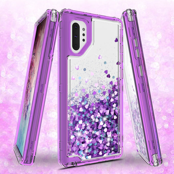 hard clear glitter phone case for samsung galaxy note 10 plus - purple - www.coverlabusa.com