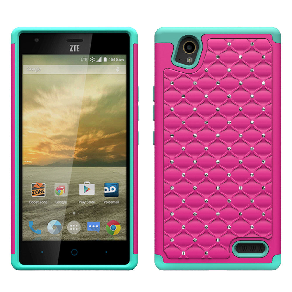 ZTE Warp Elite Rhinestone Case - Hot Pink/Teal - www.coverlabusa.com