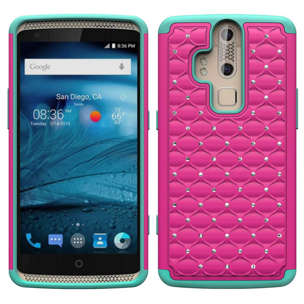 ZTE Axon Pro Rhinestone Case - Hot Pink/Teal - www.coverlabusa.com