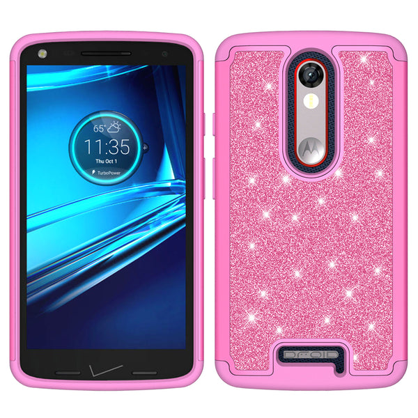 Motorola Droid Turbo 2 Glitter Hybrid Case - Hot Pink - www.coverlabusa.com