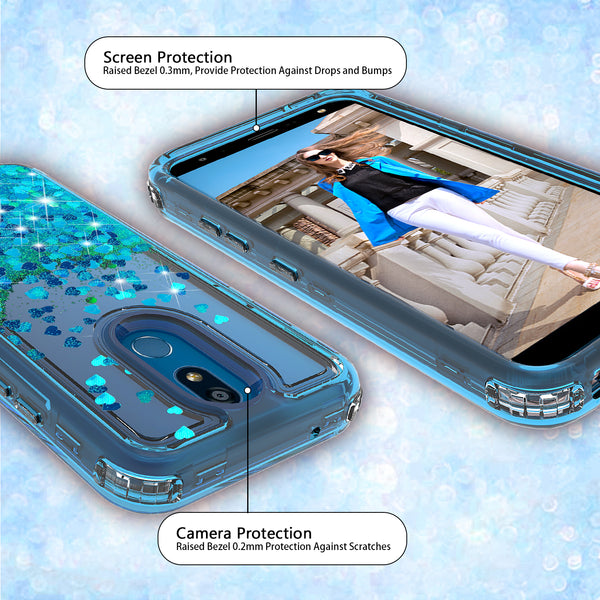 hard clear glitter phone case for lg aristo 4 plus - teal - www.coverlabusa.com
