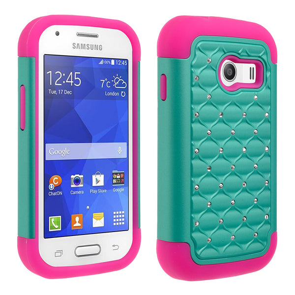 Samsung Galaxy Ace Style Rhinestone Case - Teal/Hot Pink - www.coverlabusa.com