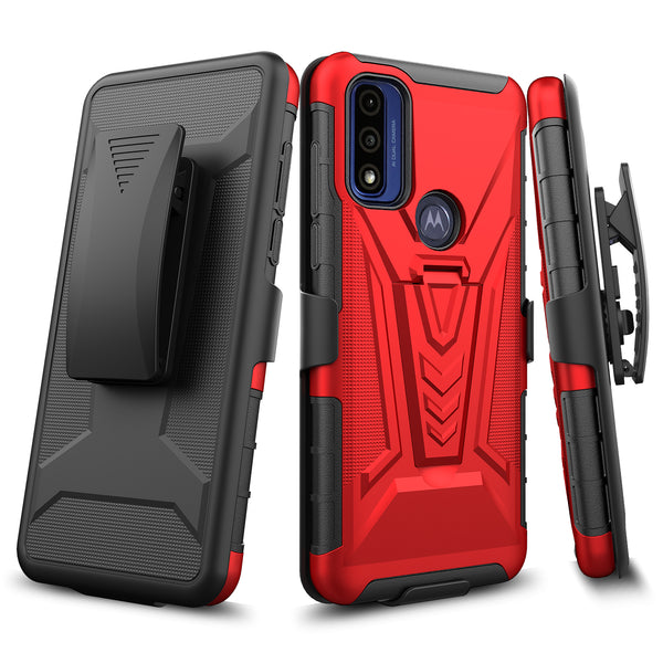 holster kickstand hyhrid phone case for motorola moto g pure - red - www.coverlabusa.com