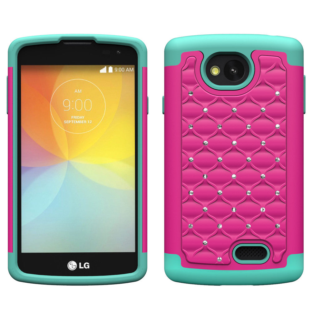 LG F60 Rhinestone Case - Teal/Hot Pink - www.coverlabusa.com