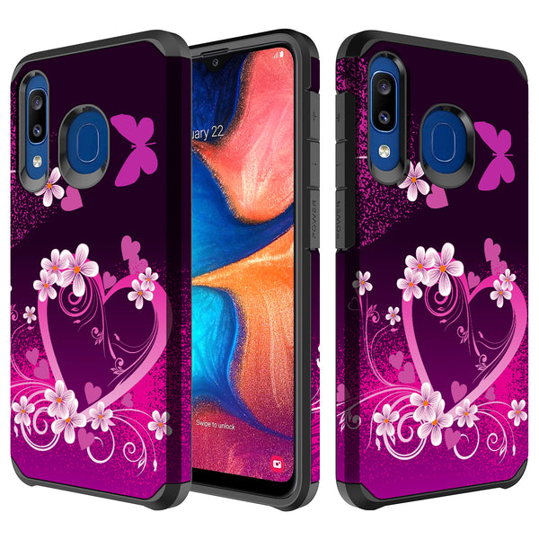 samsung galaxy a20 hybrid case - heart butterflies - www.coverlabusa.com