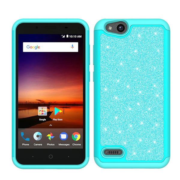 ZTE Tempo X Glitter Hybrid Case - Teal - www.coverlabusa.com