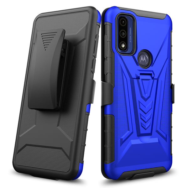 holster kickstand hyhrid phone case for motorola moto g pure - blue - www.coverlabusa.com