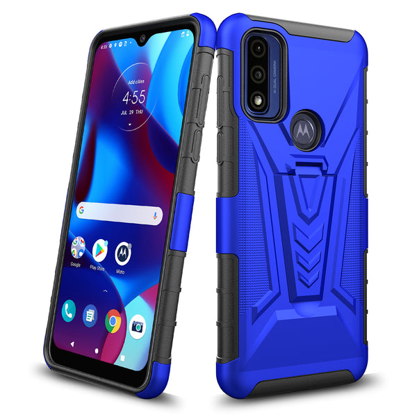 holster kickstand hyhrid phone case for motorola moto g pure - blue - www.coverlabusa.com
