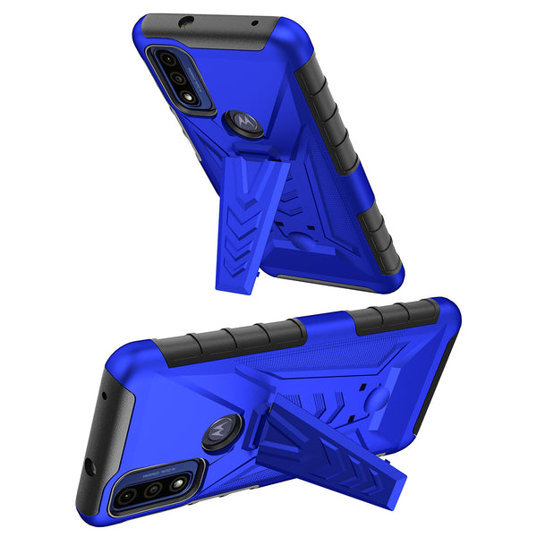 holster kickstand hyhrid phone case for motorola moto g pure - blue - www.coverlabusa.com