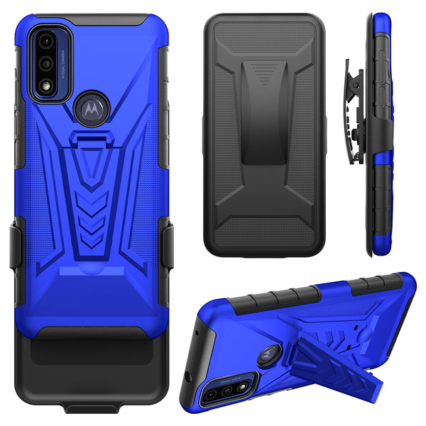 holster kickstand hyhrid phone case for motorola moto g pure - blue - www.coverlabusa.com